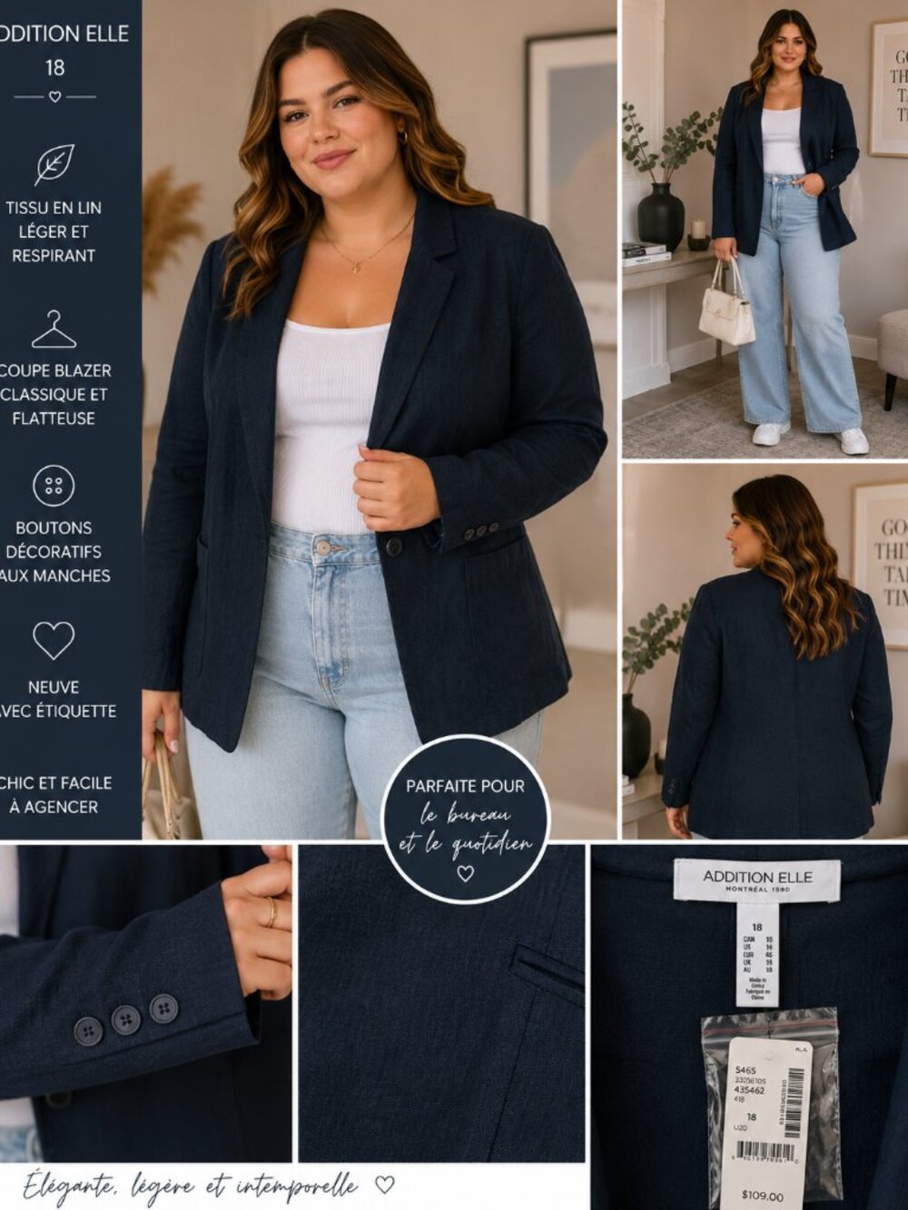 Solid Semi-Fitted Linen Blazer